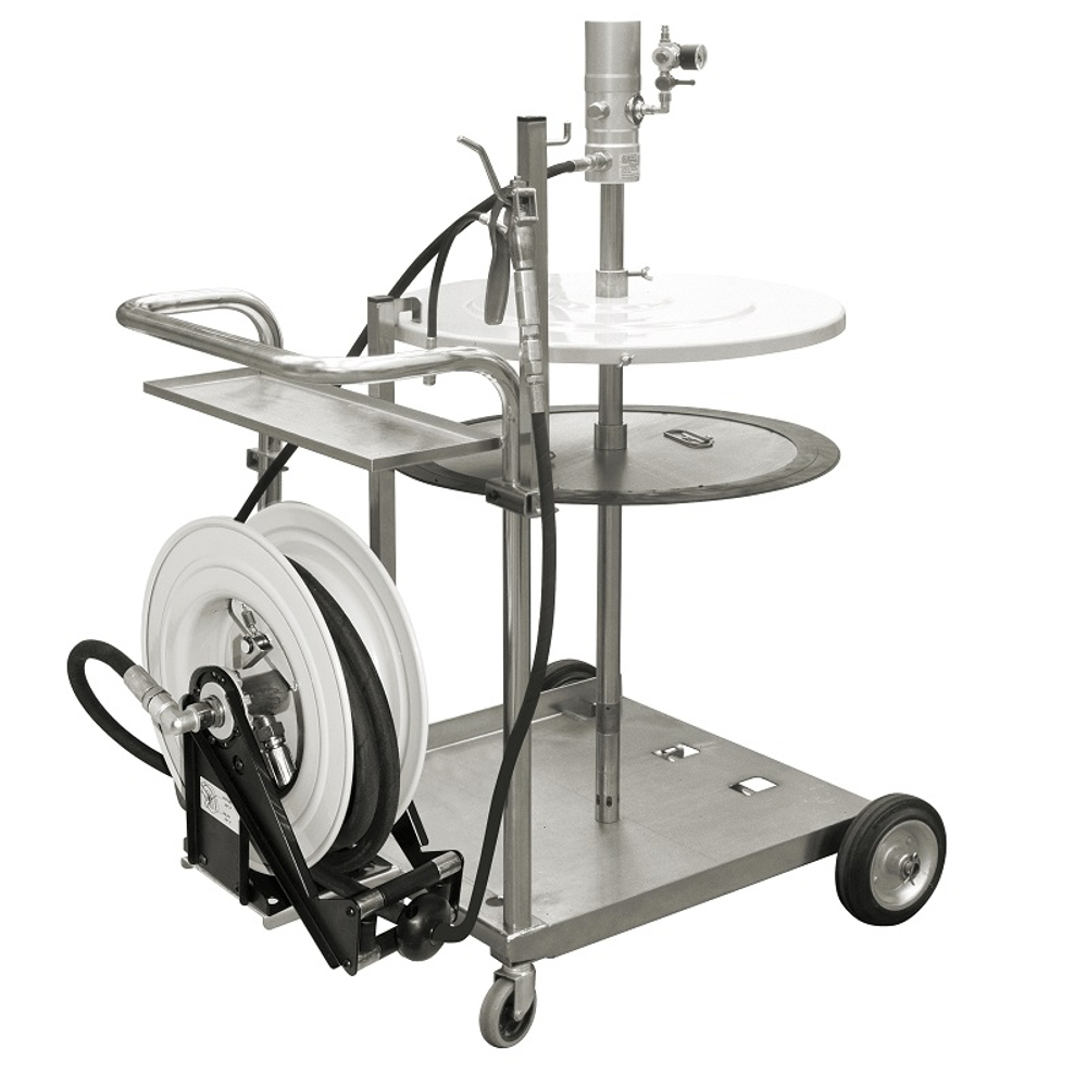 Пневматический солидолонагнетатель 50:1 на тележке для бочек 180-220 кг, с катушкой, GARTEC (Италия)