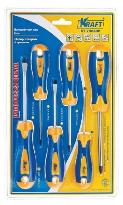 Набор отверток 6 предм. намагнич. наконеч. (KRAFT)