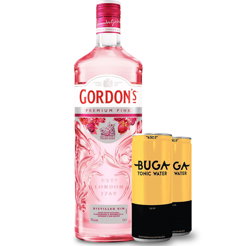Сет Джин Gordon's London Dry Pink 1 л. + 2 Тоник Buga 0,33 л. in can