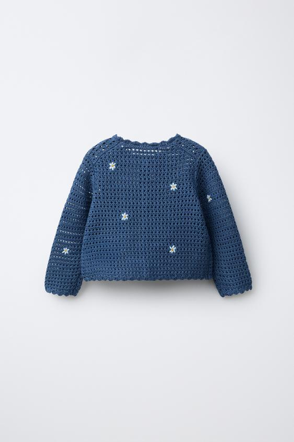 ZARA ВЯЗАНЫЙ КАРДИГАН С ВЫШИВКОЙ В ВИДЕ ЦВЕТОВ, СИНИЙ