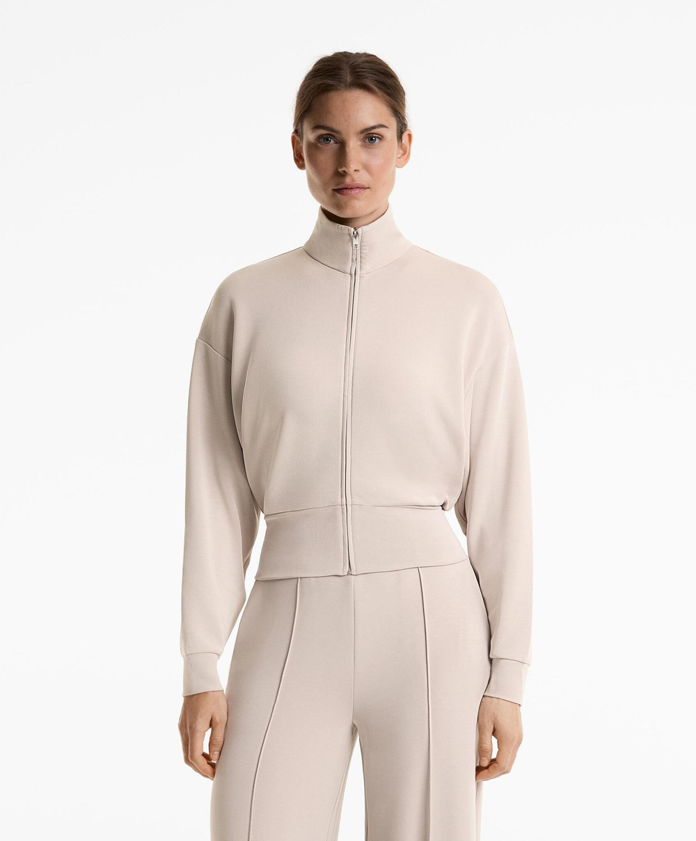 Oysho Толстовка мягкая на ощупь модальная с высоким воротником, бежевый