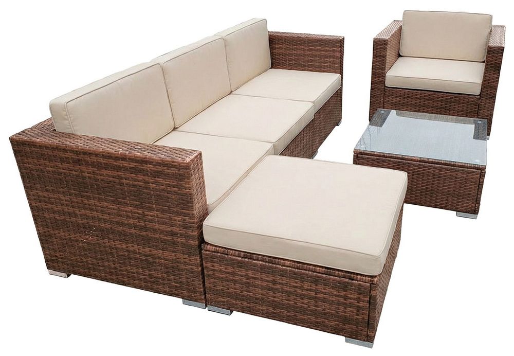"Даллас" лаунж-зона из искусственного ротанга на 5 персон, цвет коричневый