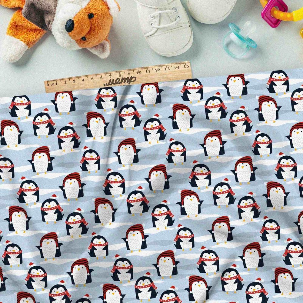 Ткань лен маленькие пингвины