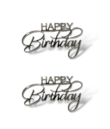 Мини топпер "HAPPY BIRTHDAY№3" 6,5 см, акрил премиум СЕРЕБРО(2шт)