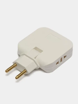 Тройник для розетки с USB плоский поворотный на 180 градусов, разветвитель электрический