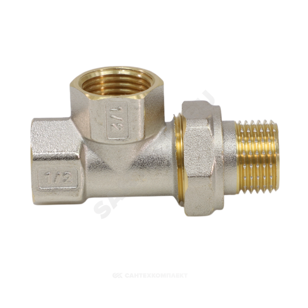 Тройник латунь никель Ду 15 (1/2") ВР/ВР/нак/гайка 9030 ГОСТ 32585-2013 Aquasfera 9030-01