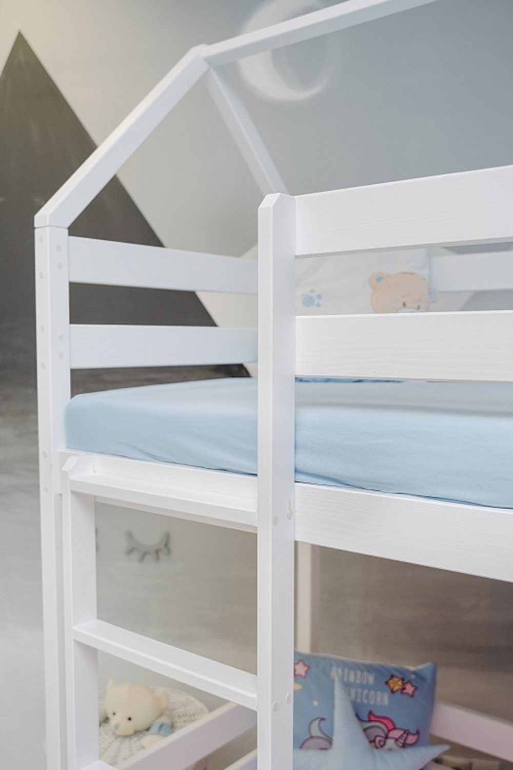 Кроватка-Домик детская Classic Сосна Двухъярусная 180х90 - Белая