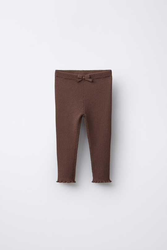 ZARA ТРИКОТАЖНЫЕ ЛЕГИНСЫ С БАНТОМ, ШОКОЛАДНЫЙ
