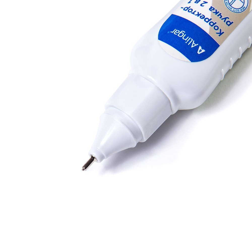 Корректирующая жидкость 2 в 1 Alingar, 12 мл, на спиртовой основе, металл. наконечник+кисть, уп. 24 шт