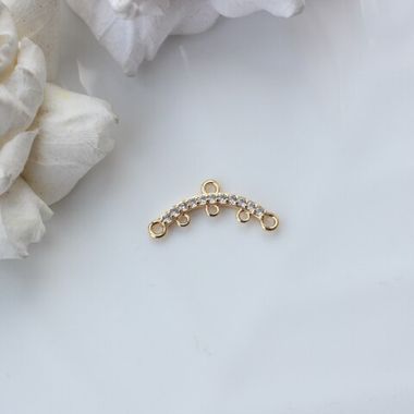 Коннектор (подвеска) с фианитами для многорядных колье, 5 петелек, 22*10 мм, позолота, П225