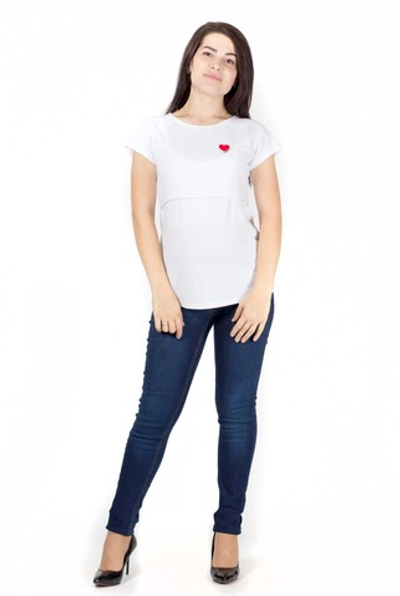 Футболка для беременных и кормящих белая из 100% хлопка на размер 50