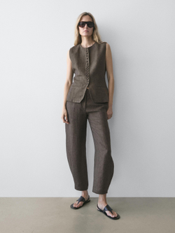 Massimo Dutti Льняные брюки бочкообразного кроя, шоколадный