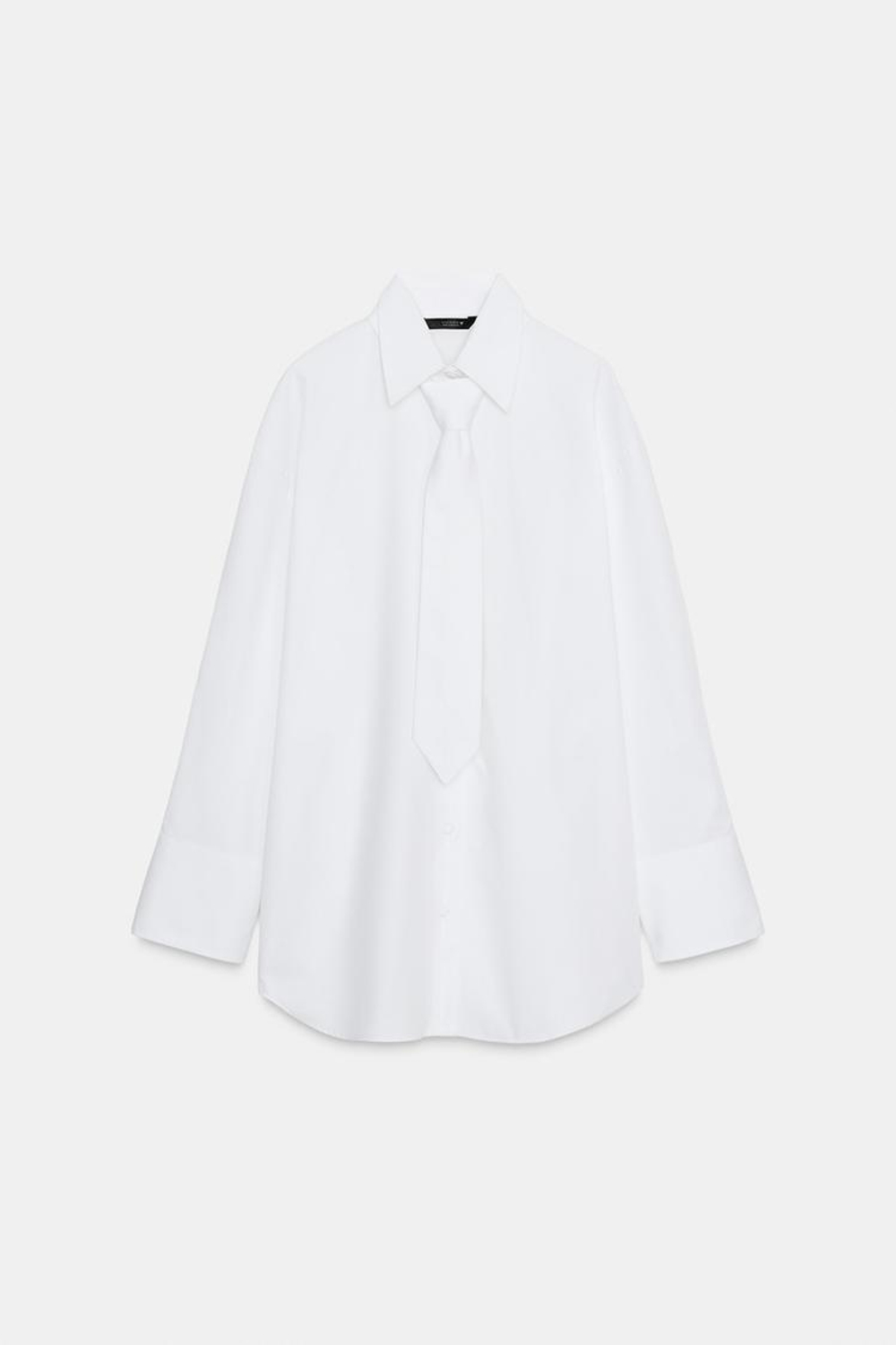 ZARA РУБАШКА ИЗ ПОПЛИНА С ГАЛСТУКОМ, БЕЛЫЙ