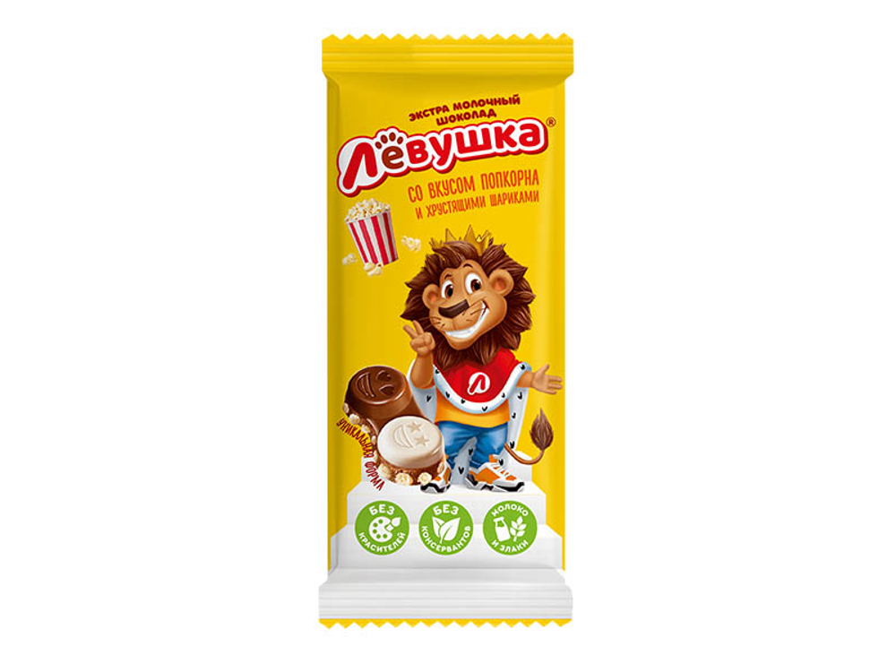 ШТУЧКА КОН СЛ ШОК-Д ЛЕВУШКА ЭКСТРАМОЛОЧ. И БЕЛЫЙ С ПОПКОРНОМ 85ГР*14ШТ