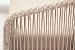 "Канны" диван модульный плетеный из роупа, каркас алюминий белый, роуп бежевый круглый, ткань бежевая 15052