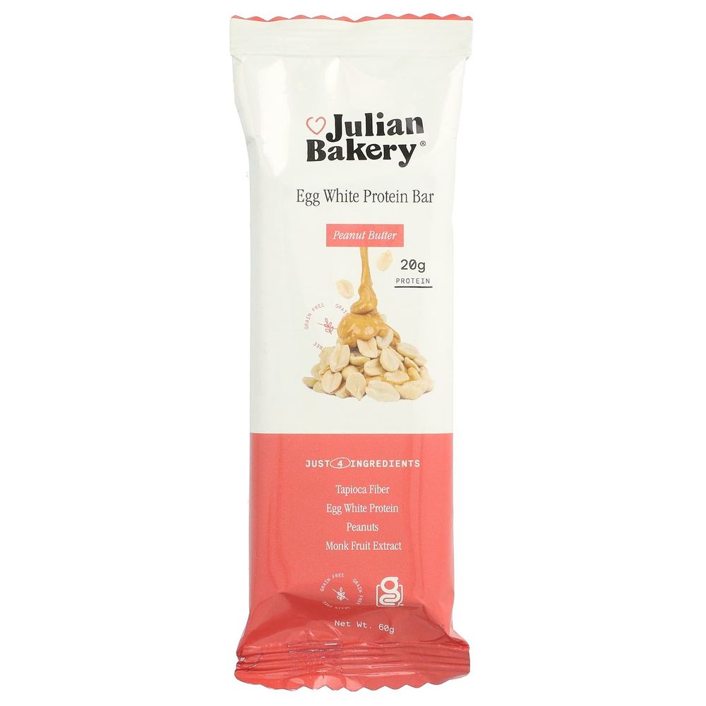 Julian Bakery, Протеиновый батончик из яичного белка, арахисовая паста, 12 батончиков по 60 г