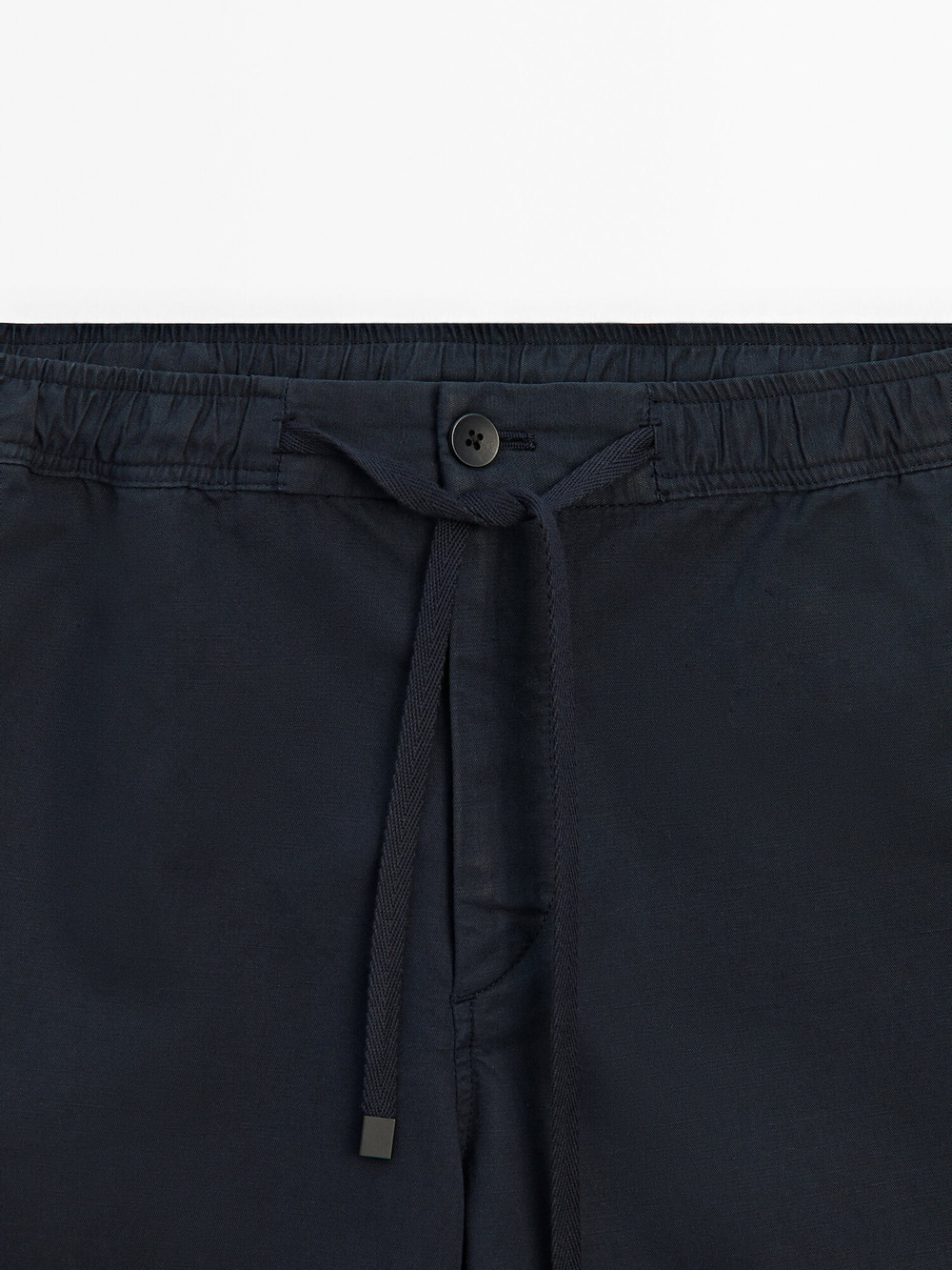 Massimo Dutti Шорты из хлопка и льна на шнурках, темно-синий