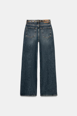ZARA ДЖИНСЫ Z1975 С ВЫСОКОЙ ПОСАДКОЙ, ЗАУЖЕННЫЕ КНИЗУ, С РЕМНЕМ, ИНДИГО
