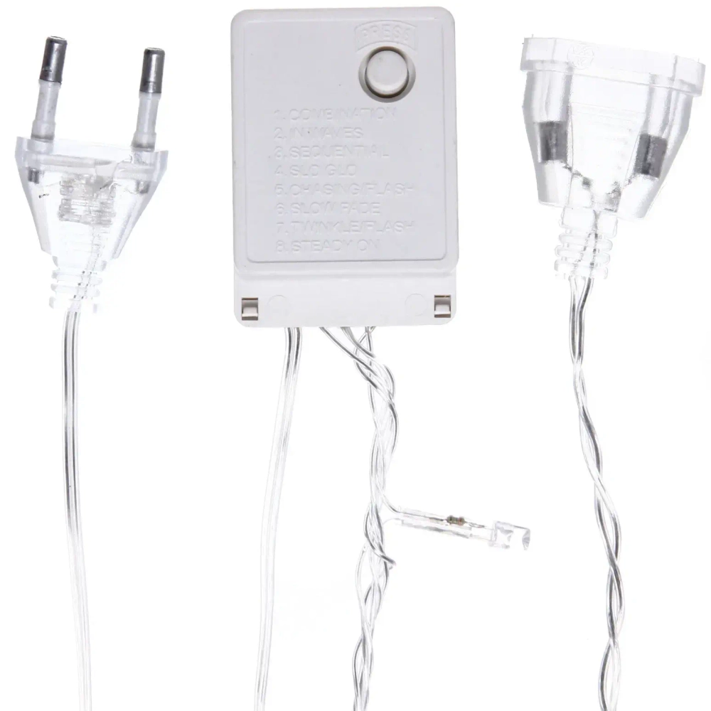 Гирлянда для дома 9,5м 100 ламп LED прозрач.пров.,8 реж, IP-20, Белый (возможность соединения)