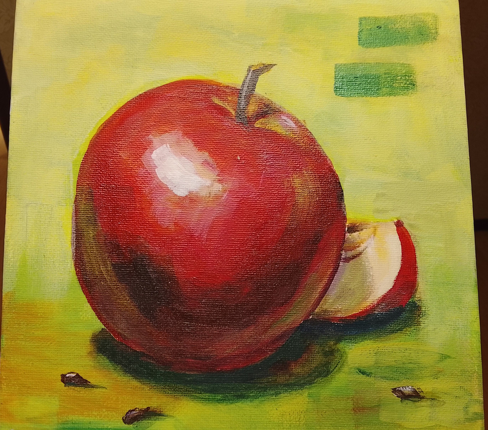 Картина "Айва", натюрморт. 30 см на 30 см. Акрил на картоне. Авторская живопись, оригинал.