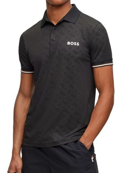 Мужское теннисное поло BOSS x Matteo Berrettini Monogram Slim-Fit Polo - black