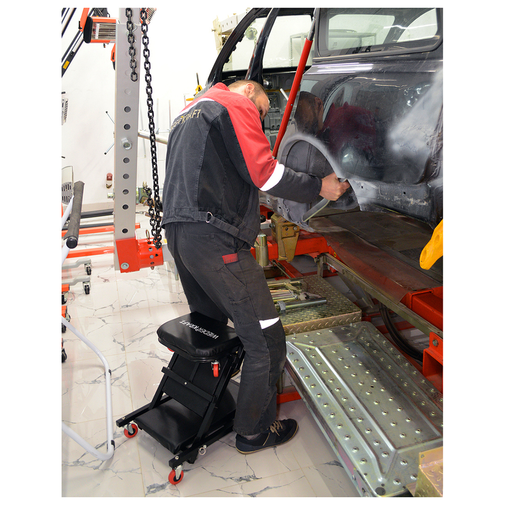 WDK-86044  Лежак ремонтный подкатной на 8-ми колёсах, складной, металлическая основа, порол. матрац