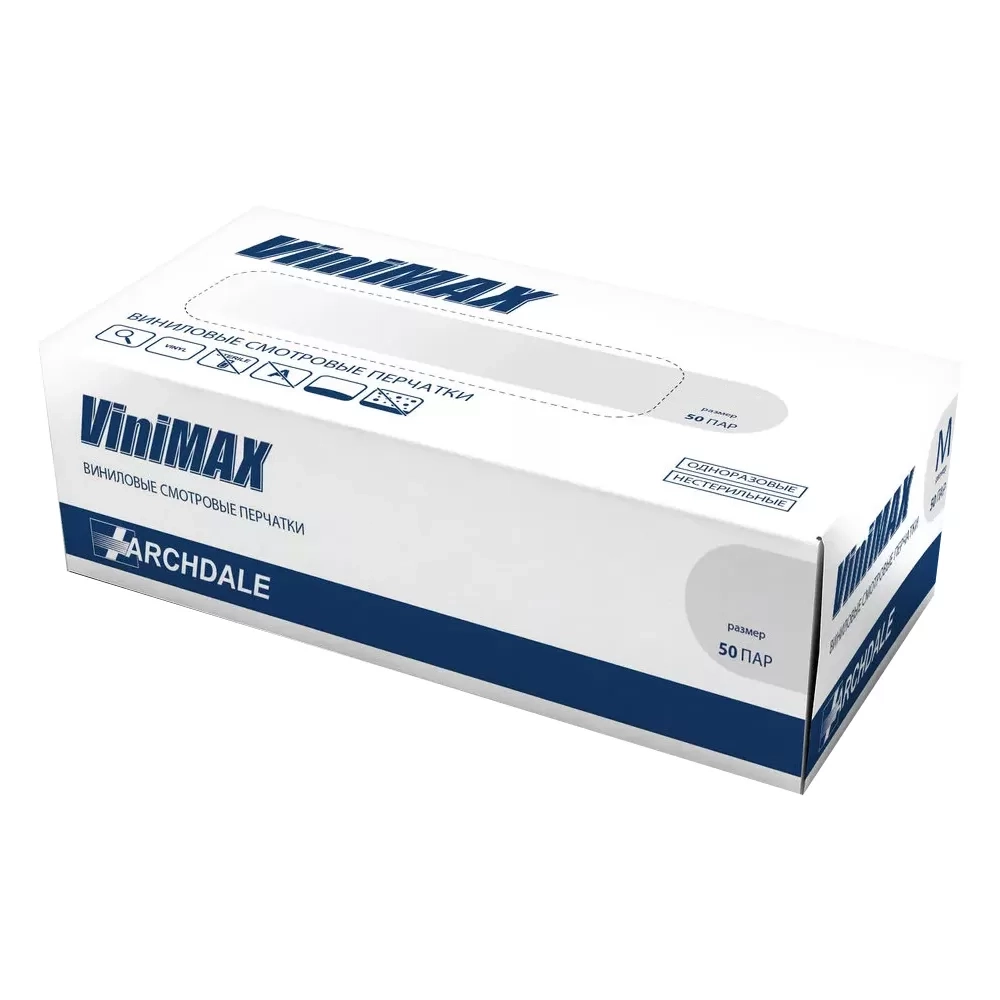 Перчатки виниловые смотровые нестерильные неопудренные VINIMAX размер S 1 пара