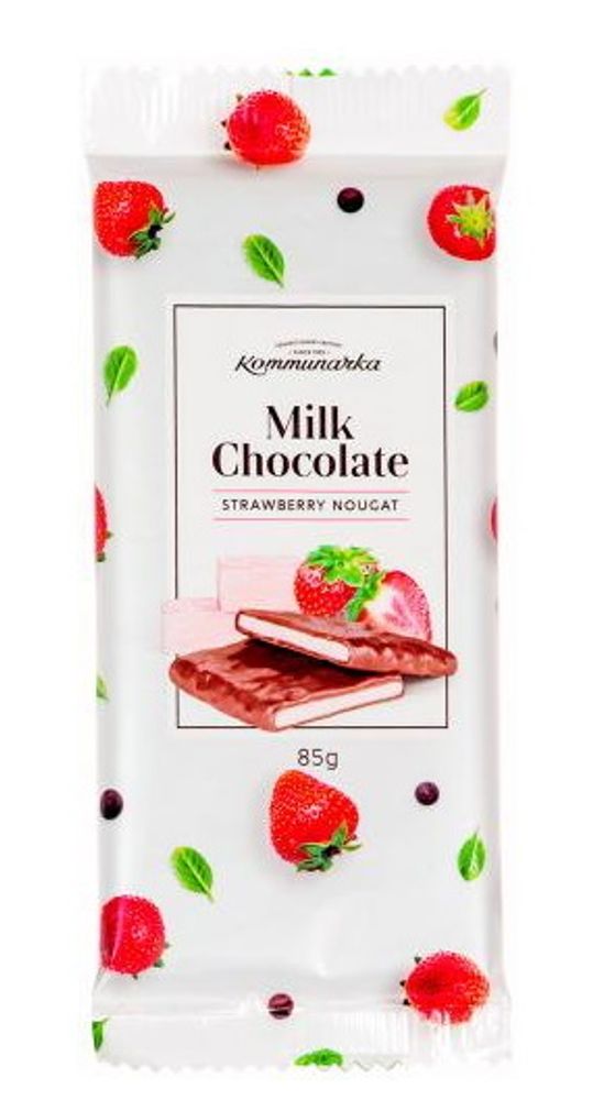 Белорусский шоколад молочный с клубничной нугой &quot;Milk Chocolate strawberry nougat&quot; 85г. Коммунарка - купить с доставкой по Москве и всей России