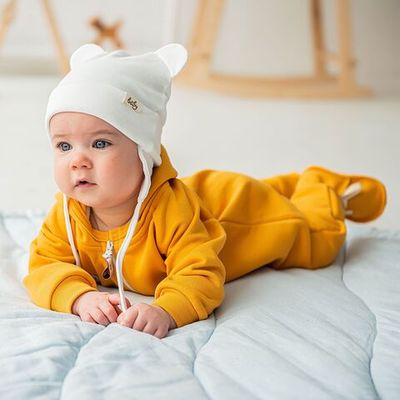 Warm hooded jumpsuit 3-18 months - Mustard