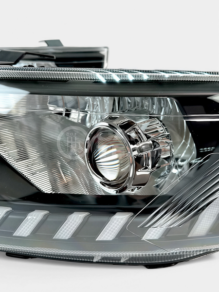 Фары Лада Гранта FL передние в стиле AUDI круглые би линзы без ангельских глазок, хром маска