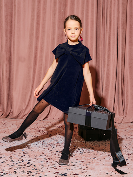 Велюровое платье Mjölk Navy, с бантом