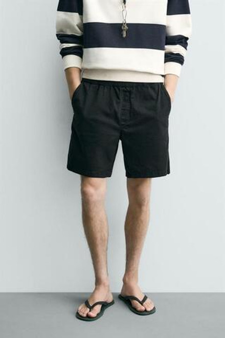 ZARA ШОРТЫ ИЗ ТВИЛА RELAXED FIT, ЧЕРНЫЙ