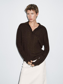 Massimo Dutti Свитер из 100% кашемира с воротником поло, шоколадный