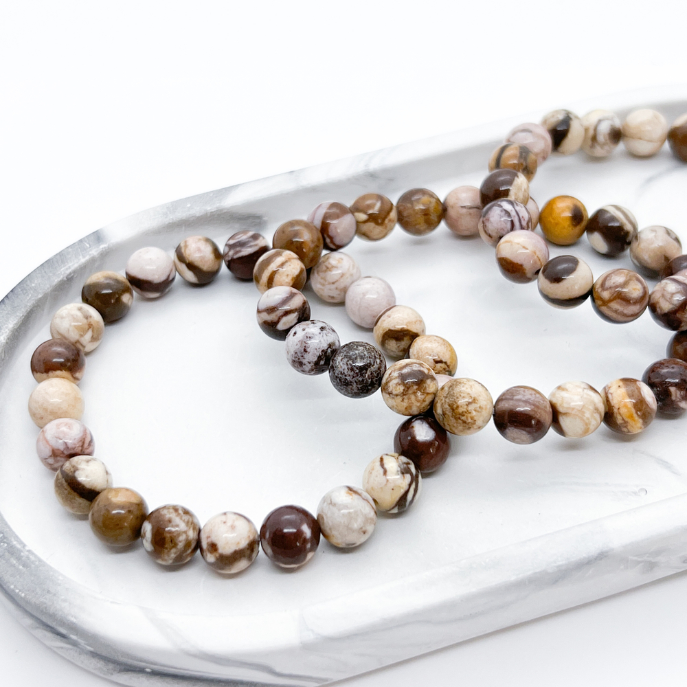 Браслет, "яшма кофейная" (халцедон), диаметр бусин около 8 мм, размер 17 см