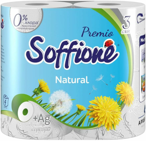 Бумага туалетная Soffione Премиум 3слоя 4шт/уп