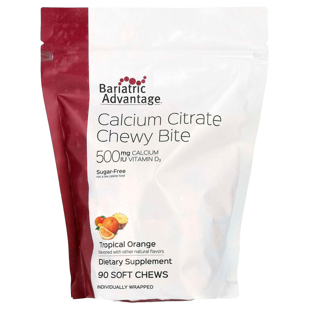 Bariatric Advantage, Chewy Bite, цитрат кальция, без сахара, тропический апельсин, 90 жевательных таблеток