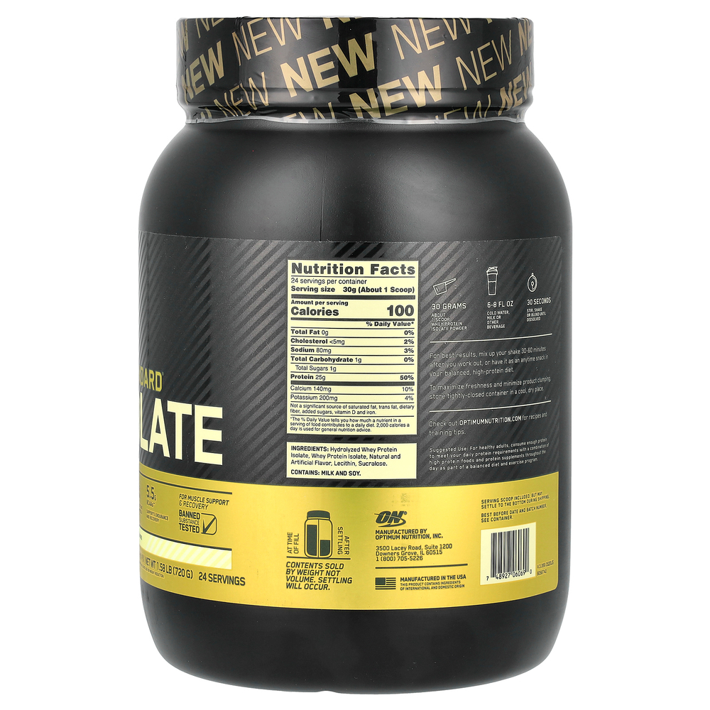 Optimum Nutrition, Gold Standard 100% Isolate, со вкусом ванили, 720 г (1,58 фунта)