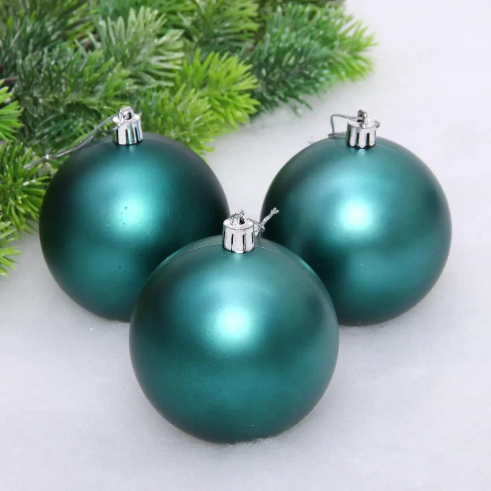 Новогодние шары 8 см (набор 3 шт) «Матовый», темный нефрит