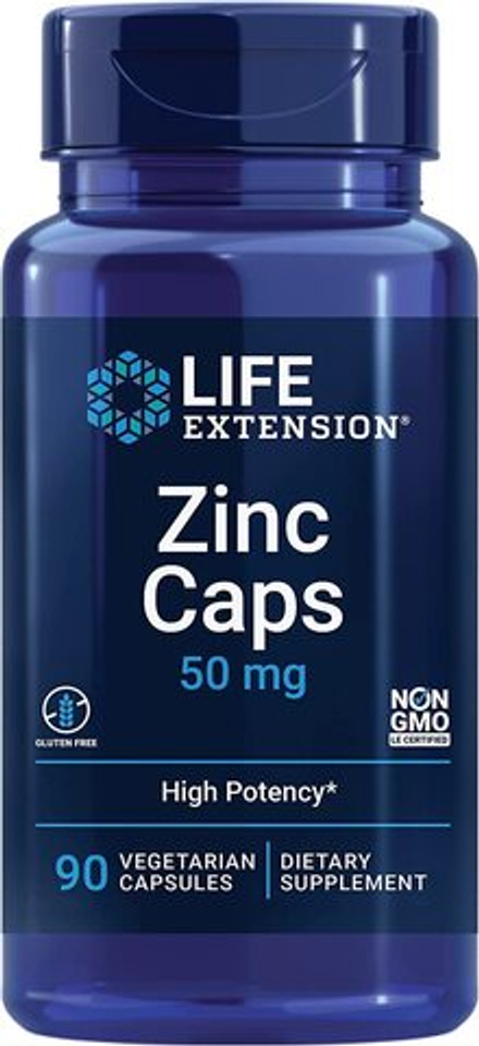 Life Extension, Цинк, Zinc Caps 50 mg, 90 вегетарианских капсул