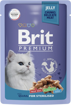 BRIT PREMIUM, Пауч для стерил. кошек, Перепёлка в желе, 85г.*14шт.