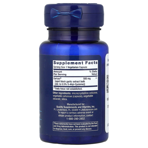Life Extension, выдержанный черный чеснок, 30 вегетарианских капсул (500 мг в 1 капсуле)