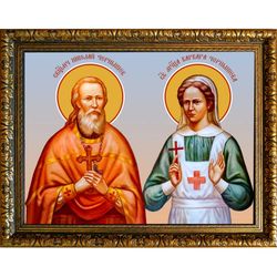 Николай Чернышев священномученик и дочь его Варвара святая мученица. Икона на холсте.