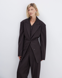 Жакет на пояске из шерсти Гуччи горький шоколад