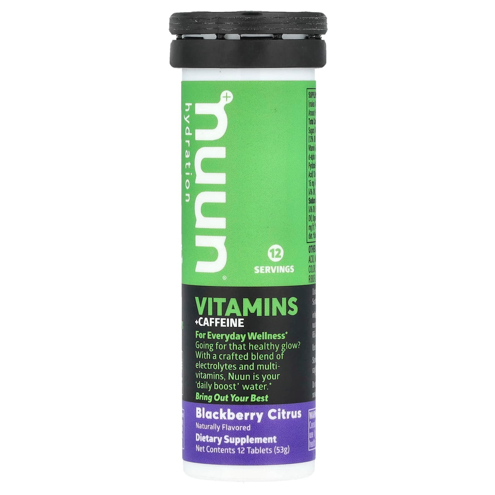 Nuun, Hydration, витамины и кофеин, шипучая витаминная добавка, ежевика и цитрус, 12 таблеток