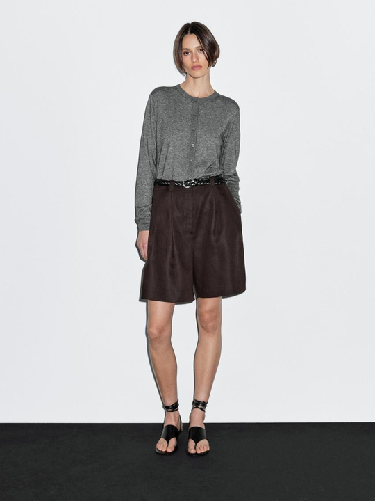 Massimo Dutti Кардиган из смесовой шерсти с круглым вырезом, серый
