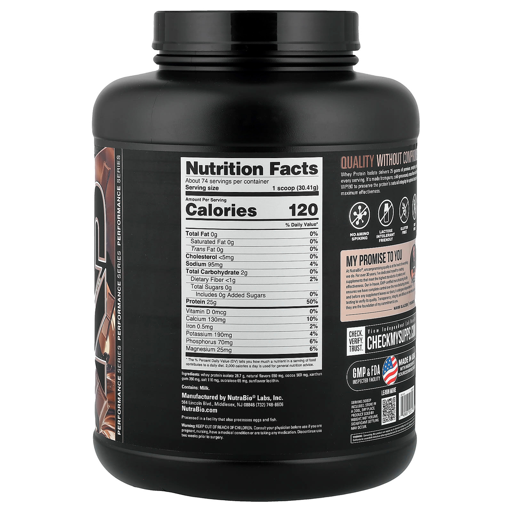 NutraBio, изолят сывороточного протеина, со вкусом изысканного шоколада, 2268 г (5 фунтов)