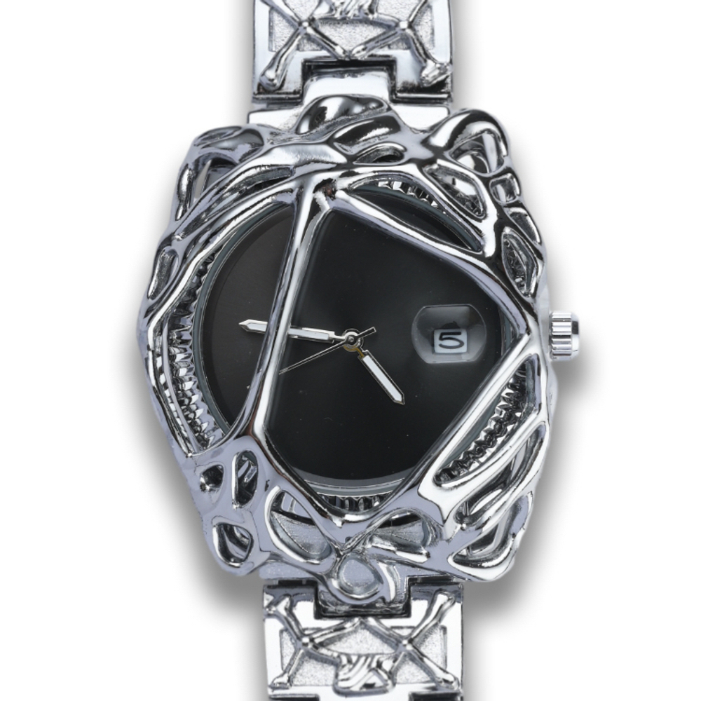 KIOSK Y2K Trendy Fashion Retro Watch Silver Luxury American Fossil Quartz Movement Stainless Steel Strap Watch