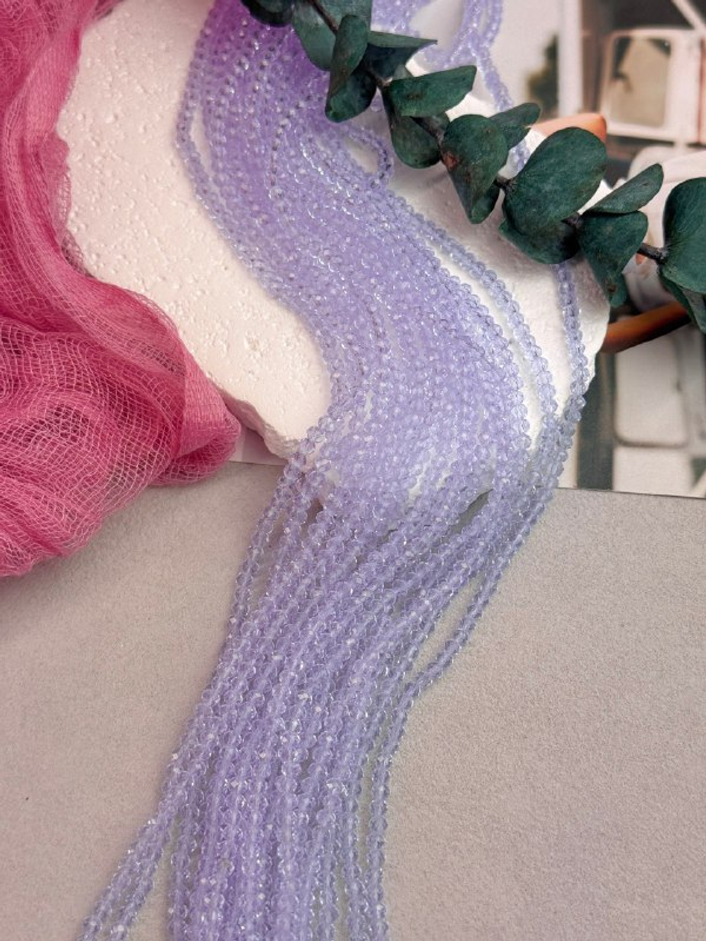 Рондели 3,5*3 мм, фиалка, нить 33 см