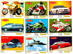 Вкладыши от жвачки Turbo Yellow - Турбо желтые 59 штук без повторов. Серия 261 - 330.