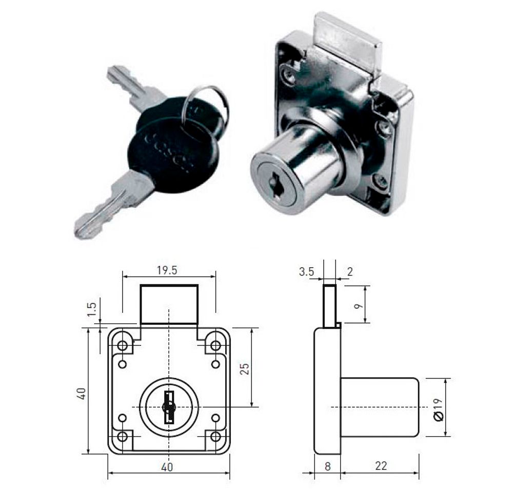 Замок мебельный EDSON L 010 19/22 CHROME